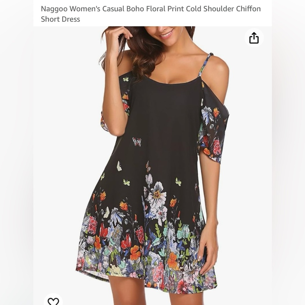 Black Chiffon Floral Dress - off the shoulder